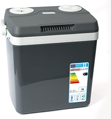 Dino KRAFTPAKET 131001 lodówka turystyczna 12 V, 230 V (ciepło i chłodzenie), wysokość: 44 cm, rozmiar: 32 l (netto), elektryczna lodówka do samochodu, łodzi, na kemping, A++ z trybem ECO