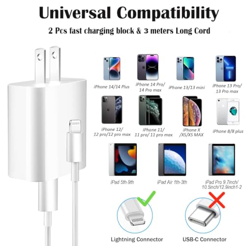 Image of 10FT iPhone Fast Charger [Apple MFi Certified]2Pack Apple PD USB C Chargers