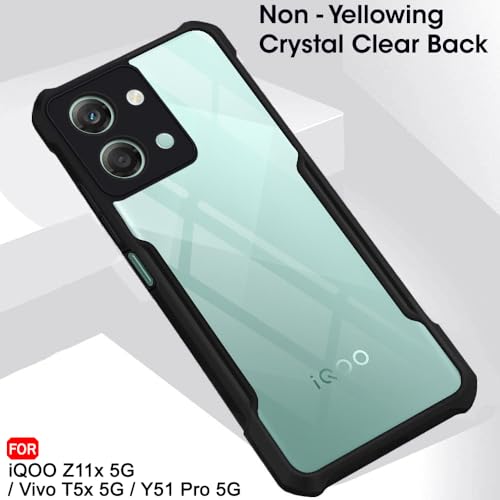 Image of TheGiftKart Back Cover Case for iQOO Z11x 5G / Vivo T5x 5G / Vivo Y51 Pro 5G | Shockproof Crystal Clear Transparent Back | 360 Degree Protection | iQOO Z11x Back Cover (PC & TPU, Black Bumper)