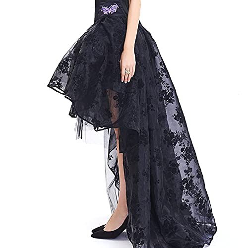 YILEEGOO Lace Skirt Irregular Steampunk Cocktail Party Gothic Skirts for Women (Black, X-Large) steampunk buy now online
