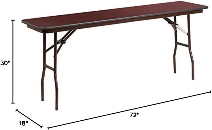 BOWERY HILL 18" x 72" Folding Table, Mahogany Finish, High-Pressure Laminate Top, 18 Gauge Steel Legs, Training Style, Commercial Grade, Rectangular Table for Classroom, Banquet Hall, or Training