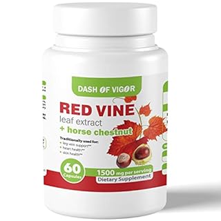 Dash of Vigor Red Vine Leaf Extract (Vitis Vinifera) and Horse Chestnut Extract, Red Vine Extract, 1500 mg, 60 Capsules