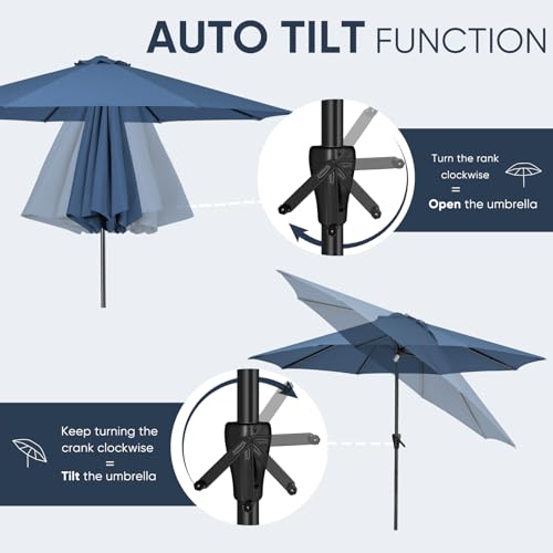 Image of Tempera Patio Market Outdoor Table Umbrella with Auto Tilt and Crank, Large Sun Umbrella with Sturdy Pole & Fade Resistant Canopy, Easy to Set