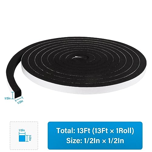 Foam Insulation Tape, Weather Stripping Door Seal Strip for Doors and Windows,Sliding Door,Sound Proof Soundproofing Door Seal,Weatherstrip,Air Conditioning Seal Strip (1/2In x 1/2In x 13Ft)