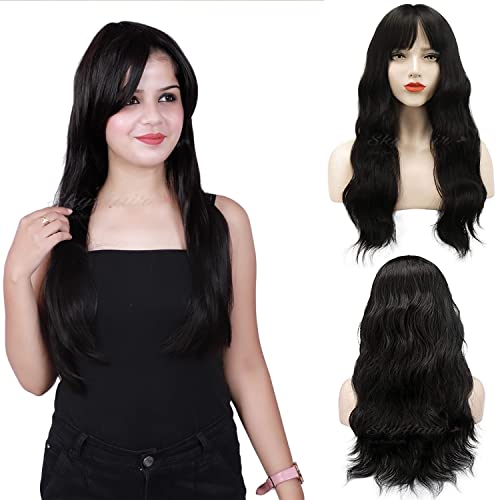 Image of SkyHair Premium Japanese Kanekalon Synthetic Technology Hair Wig for Women with Natural-Looking Bangs - Undetectable, Realistic, Full Head Wig for Daily Use, Chemo, Volume & Length (Matte Black, 26 Inches)