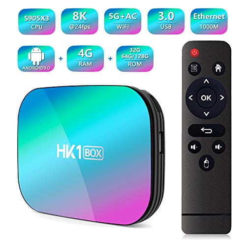HK1 Box Android 9.0 Smart TV Box Amlogic S905X3 CPU 4GB RAM 32GB 2.4G+5G WiFi 1000M BT4.0 8K Smart Media Player for Netflix Youtube