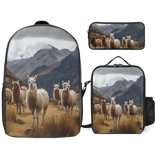 Sac à dos 3 pièces lamas des Andes anti-encombrement avec sac repas