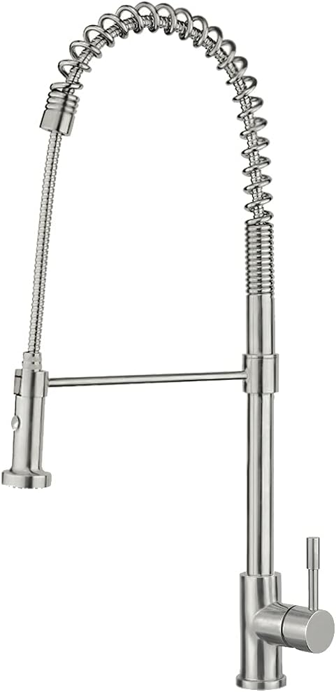 Whitehaus Kitchen Faucet; Stainless, Lever Handle, Flexible Spray Head; Brushed Stainless Steel