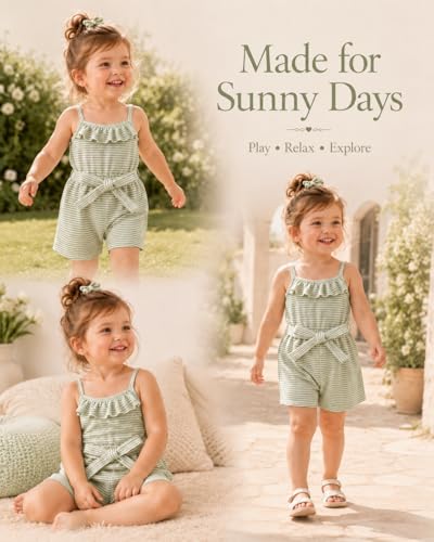 ChuYuKu Toddler Girl Summer Outfit Gingham Romper Sleeveless Ruffle Jumpsuit with Belt Casual Playwear Clothes for Baby Girls — view 3