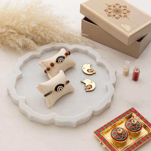 Image of Premium Handmade Designer Rakhi Set for Brother and Bhabhi Adjustable Couple Rakhi with Roli Chawal & Nariyal