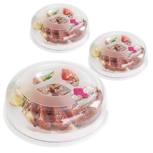 3 Pack Clear Microwave Splatter Cover 30 cm Large Plate Cover 3 in 1 Food Grade Lids with Silicone Air Vent, BPA Free Food Covers, Kitchen Gadgets and Accessories, Serving Dish Covers