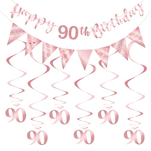 Kit Anniversaire 90 Ans Femme Haute Brillance Rose Gold | Décor Facile et Durable