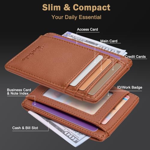 Image of Travelambo Slim Wallet Front Pocket Minimalist Leather RFID Blocking Medium Size