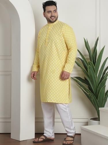 Image of SOJANYA Plus (Since 1958) Men's Cotton Blend Printed Kurta with White Churidar Pyjama