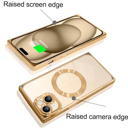 KANGHAR Case Designed for iPhone 15 Case Magnetic Clear with Camera Lens Protector[Compatible with MagSafe] Luxury Cute Plating Design Full-Body Shockproof Protection Cover Gold by KANGHAR - Image 3