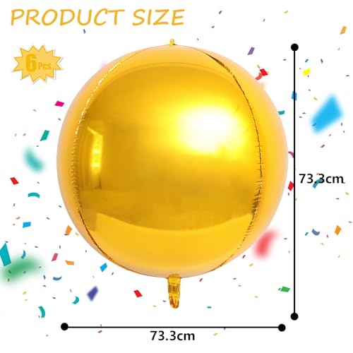 Image of Laacky's Large Foil Balloons, 360 4D Round Mylar Balloons, 22 Inch, 6 Pack for Gold Party Decorations, New Year 2025
