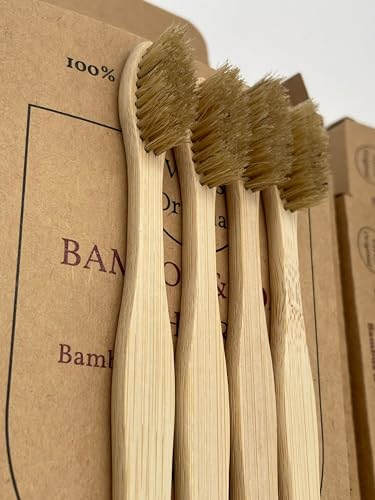 VITUS Original – Ganz plastikfreie Zahnbürsten aus Bambus mit Schweineborsten/Naturborsten – 12er-Pack