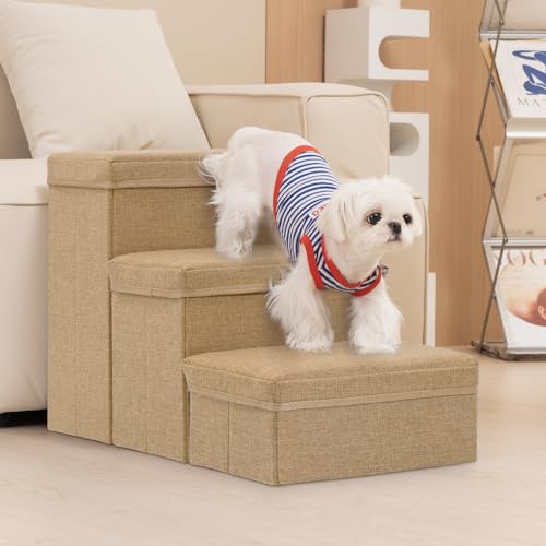 Uross Escadas para Cães com Armazenamento de 3 Degraus, Degraus para Cães para Cães Pequenos, Médios