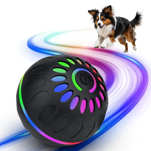 Pipihome Interaktives Hundespielzeug Ball, Hundeball Elektrisch Automatisch Rollender mit LED-Lichtern Spielball, Hundespielzeug Intelligenz für Kleine/mittlere/große Hunde (Schwarz)