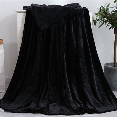 Highdi Plaid Douillet, Couverture de Lit pour 2 Personnes, Douillette de Canapé, Chaude et Douce pour Animaux (120x200CM, Noir)