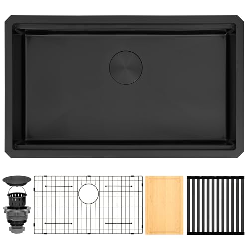 MONSINTA Black Kitchen Sink 30x18 Inch Undermount Kitchen Sink,16 Gauge Stainless Steel Workstation Sink, 30" x 18" x 6" ADA-Compliant Kitchen Sink