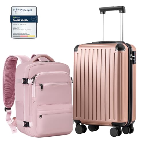 COOLIFE Ryanair Valise Cabine 55 x 35 x 20 et Bagage Cabine 40x20x25(20L), Bagages Cabine Bagage à Main Rigide avec Serrure TSA et 4 roulettes Jumelées Adapté Aux Voyages