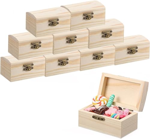 Mujiluxe Piccola scatola di legno, 10 pezzi. Scrigno del tesoro in legno, mini scrigno del tesoro in,kit artigianale