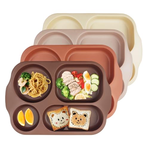 greenandlife Assiettes 5 Compartiments pour Les Adultes et Enfants, Lot de 4 Assiette Plastique Reutilisable et Incassables, sans BPA, Passe au Micro-Ondes et...
