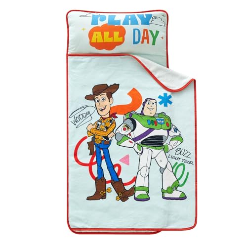 Disney Pixar Toy Story Toddler Nap Mat with Pillow & Blanket, Soft Quilted Kids Sleep Mat, Portable 20” x 46” Nap Pad for Daycare, Preschool, Travel & Naptime