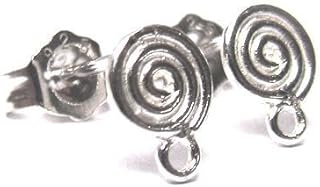 2 Pairs / 4 pcs .925 Sterling Silver Round Whirl Earring Connector Loop Post 7mm w/Clutches/Earnut/Findings/Bright