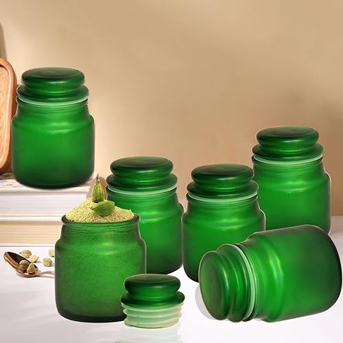 Image of Pure Source India Frosted Glass Spice Jar /Yanky Jar /Glass Container For Storage (110 ml) (Green) (Six Pcs)