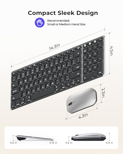Image of seenda Bluetooth Keyboard and Mouse Combo for Mac, SKM64-2 Rechargeable Silent Wireless Keyboard Mouse Compact Slim, 3 Multi-Device Connection, Compatible for Mac MacBook Pro /Air iPad, Black & Silver