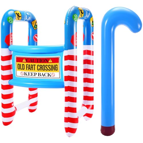 Arrowbash 2 Pcs Over The Hill Birthday Decorations Inflatable Walker and Cane Blow up Humorous Funny Gag Gifts for 40th 50th 60th Old People Birthday Party Decor(Old Fart)