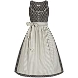 Almsach Damen Trachten-Mode Midi Dirndl Patricia in Grau-Beige traditionell, Größe:44, Farbe:Grau/Beige