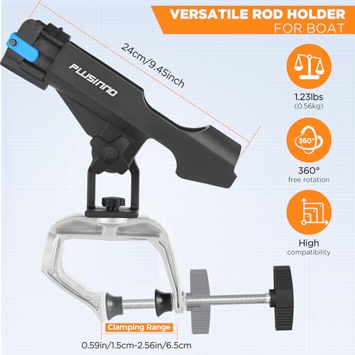 image for PLUSINNO Fishing Boat Rods Holder with Large Clamp Opening 360 Degree 