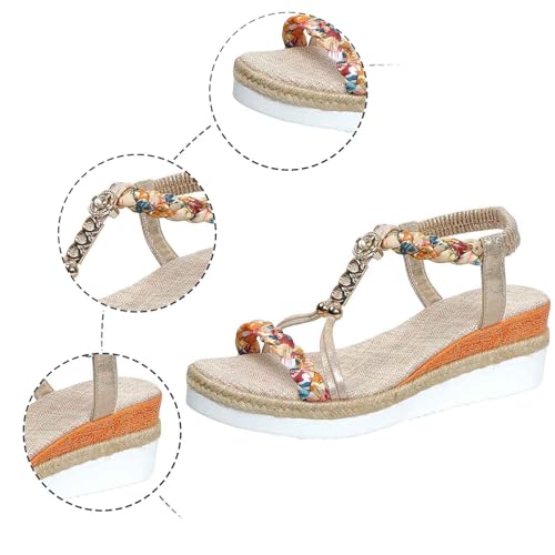 Sandales tressées élastiques avec strass et semelle compensée