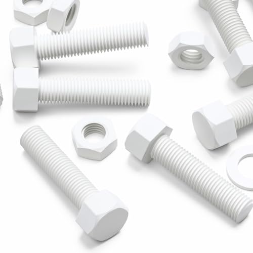 Image of 5X White PP Hex Head M16 x 65 mm Plastic Bolts, Nuts & Washers (5 /8 x 2 9 /16 in)