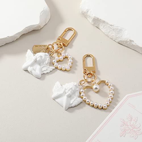 Heyu Cute Keychain For Girls 2Pcs Kawaii Aesthetic Accessory Key Chain For Women Cartoon Airpod Backpack Charm Keyring Gifts (Angel Keychain) #TOP2