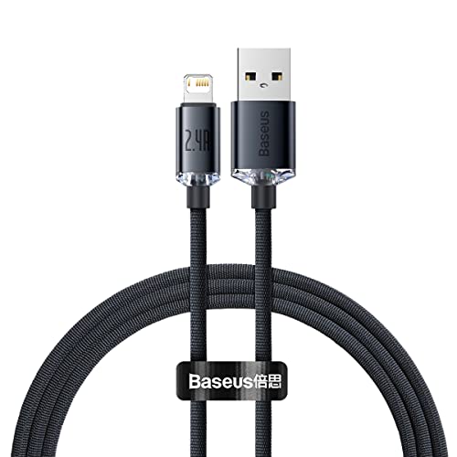 Baseus Crystal Shine Lightning Fast Charging Cable - 1.2 m iPhone Compatible, Reinforced Structure, Durable and Fast Data Transmission, Black