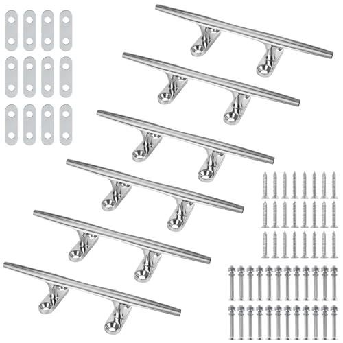 Boat Cleat 6 Inch 6 Pack, Dock Cleat 316 Stainless Steel Heavy Duty Open Base Include Screws, Boat Dock Cleats with Backing Plate for Boats, Kayak, Marine, Dock and Decor