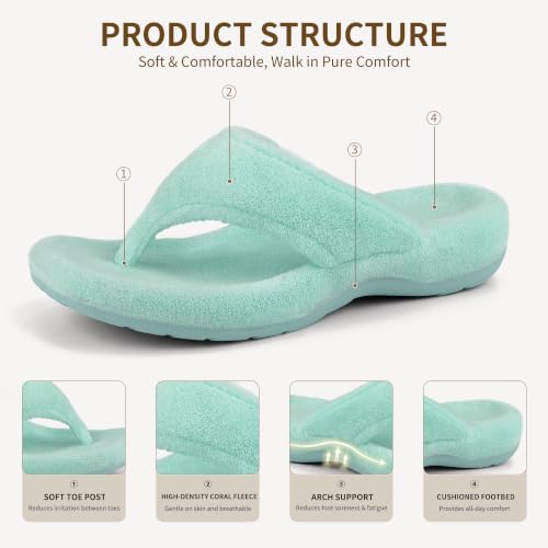 Image of BCSTUDIO Women's Orthopedic Flip Flop Fuzzy Slippers with Arch Support | Plantar Fasciitis Spa Thong Orthotic Slippers for Women, Open Toe, Non-slip Sole, Machine Washable, Indoor Outdoor