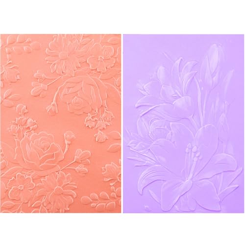 2 carpetas de grabado en relieve 3D para hacer tarjetas, flores, flores, texturas, impresiones, día de la madre, fondo de tarjetas, plantillas de plástico para álbumes de recortes y otras manualidades