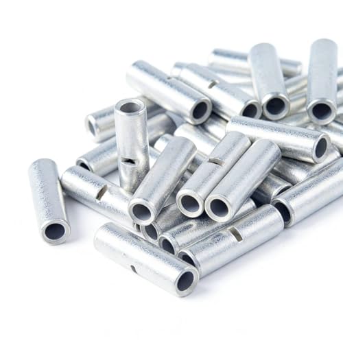 50Pcs UL Listed Non Insulated Butt Connectors 16-14 AWG, Bare Copper Seamless Crimp Terminals, Uninsulated Splice for Electrical Wiring Automotive Industrial Use