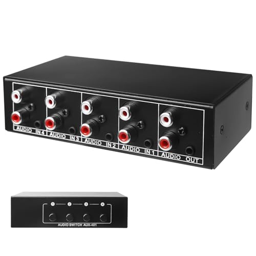 Aicharynic Commutateur Audio 4 en 1, Commutateur Audio 3,5 mm Aux + RCA L/R - Commutateur Audio bidirectionnel - Boîte de sélection Audio vidéo pour Casque, Phono, Haut-Parleur