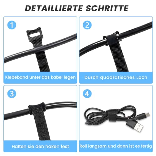 WSZJINB 70pcs Attache Cable Réutilisables de 15cm de Long, Sangles de Management des Câbles Réglables en Noir pour La gestion des Câbles,Organisateur – vue 3