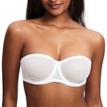 DOBREVA Women's Strapless Bra See Through Sheer Underwired Bras Unlined Plus Size White 36C