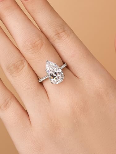 5.0CT Elongated Pear Shaped Engagement Ring,Hidden Halo Simulated Diamond Ring,925 Sterling Silver Promise Wedding Ring3