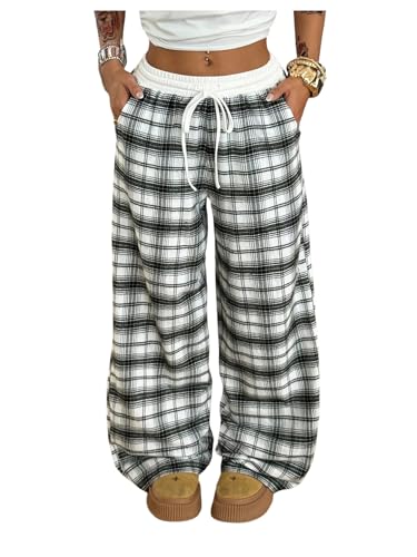 Image of SOLY HUX Women's Plaid Checkered Pants Flannel Pajama Pants with Pockets