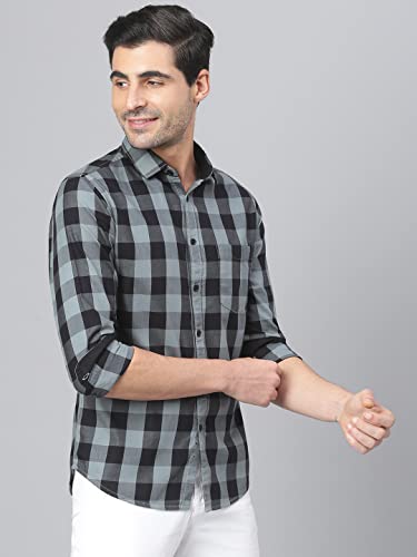 Image of Dennis Lingo Men's Cotton Box Checkered Slim Fit Casual Shirt with Chest Pocket, Full Sleeve Shirt for Formal & Casual Wear