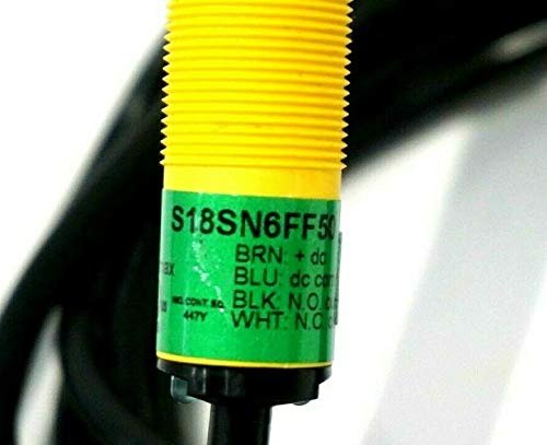 BANNER ENGINEERING S18SN6FF50 RANGE: 50 MM, ENCAPSULATED BARREL-MOUNT SENSOR, OUTPUT: COMPLEMENTARY NPN, (28940), INPUT: 10-30 V DC, FIXED FIELD, 2 M (6.5 FT) CABLE, EZ-BEAM, S18 SERIES, PHOTOELECTRIC